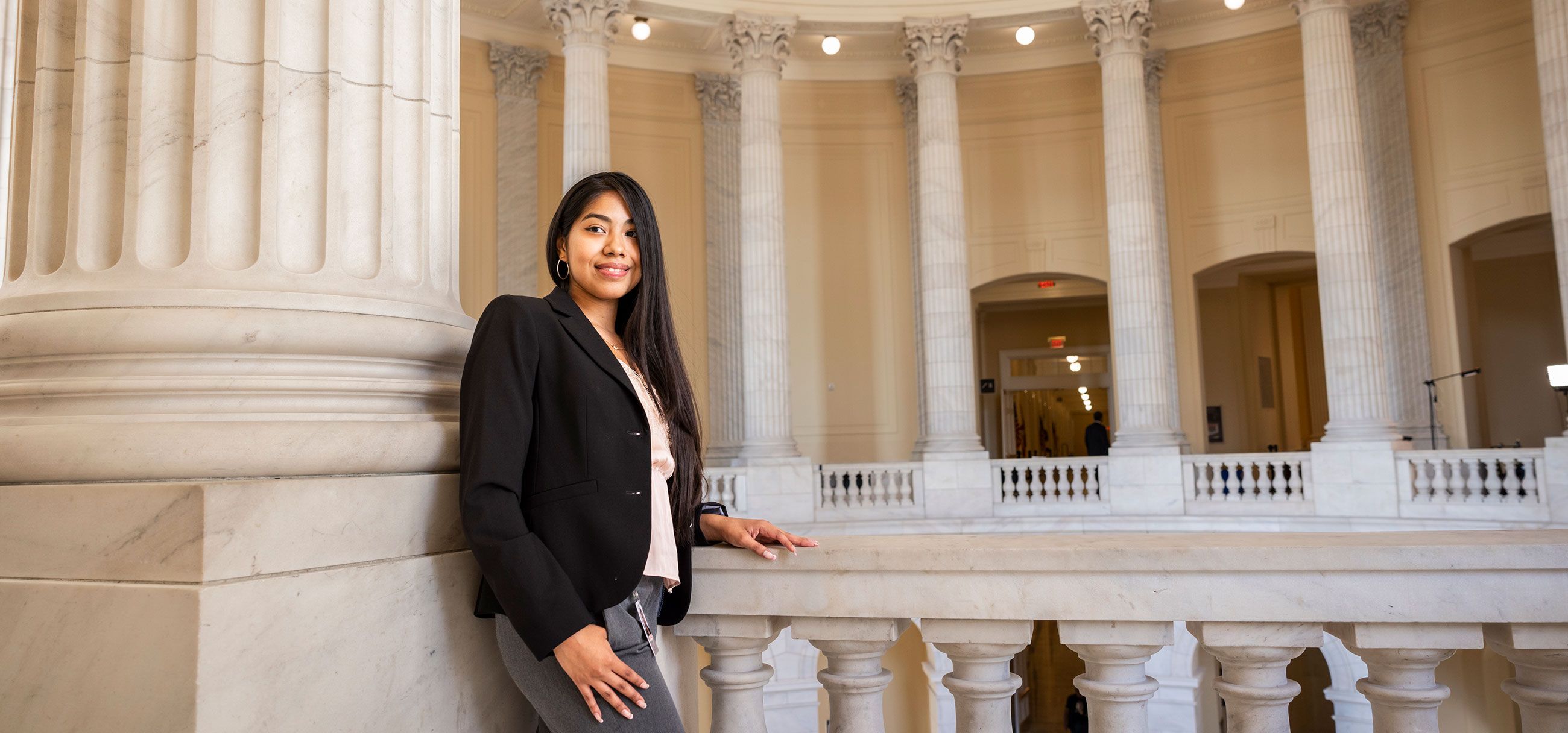 Mason student Mirella Guzman-Escobar, studying Graphic Design at the School of Art, interned at House Creative Services, Chief Administrative Officer at the U.S. House of Representatives in Washington D.C. Photo by: Ron Aira/Creative Services/George Mason University