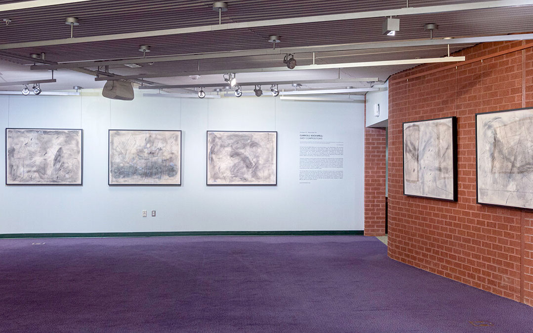 Founders Hall gallery exhibiting Carol Sockwell's Grey Composition exhibition, Fall 2022