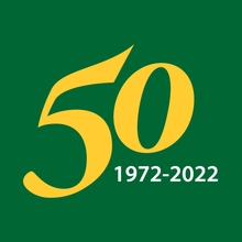 50th Anniversary of George Mason University. Depicted: text treatment of the number 50 and the years 1972-2022