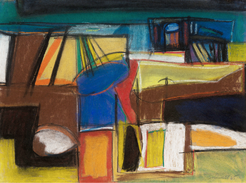 CARROLL SOCKWELL, UNTITLED (ABSTRACT COMPOSITION), 1965, PASTELS ON PAPER, 18.25” X 24.5” NOT INCLUDED IN THE EXHIBITION – FOR MORE INFORMATION VISIT: MUTUALART.COM